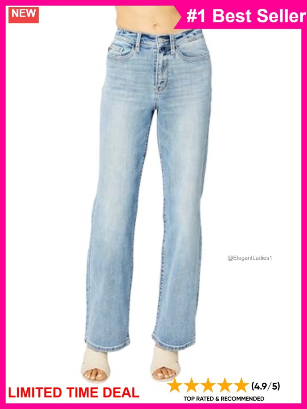 High Waisted Straight Leg Jeans Distressed 32" Inseam Cotton Blend
